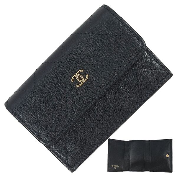 New CHANEL シャネル クラシック スモール フラップ ウォレット マトラッセ ゴートスキン ブラック 三つ折り財布 新品