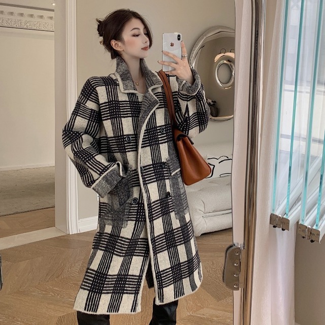 格子柄コート スプリングスタイル長袖スリーブ ロング 春物 YY-ファッション4584029193