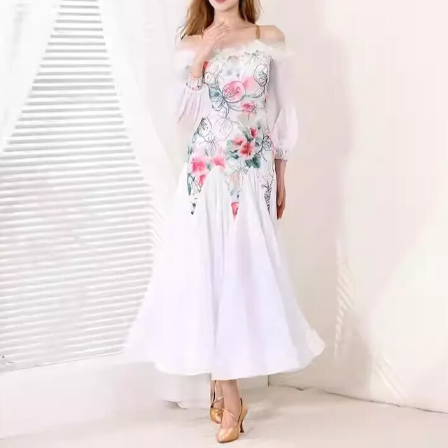 フラワープリント オフショルダー スタンダードドレス ds1497