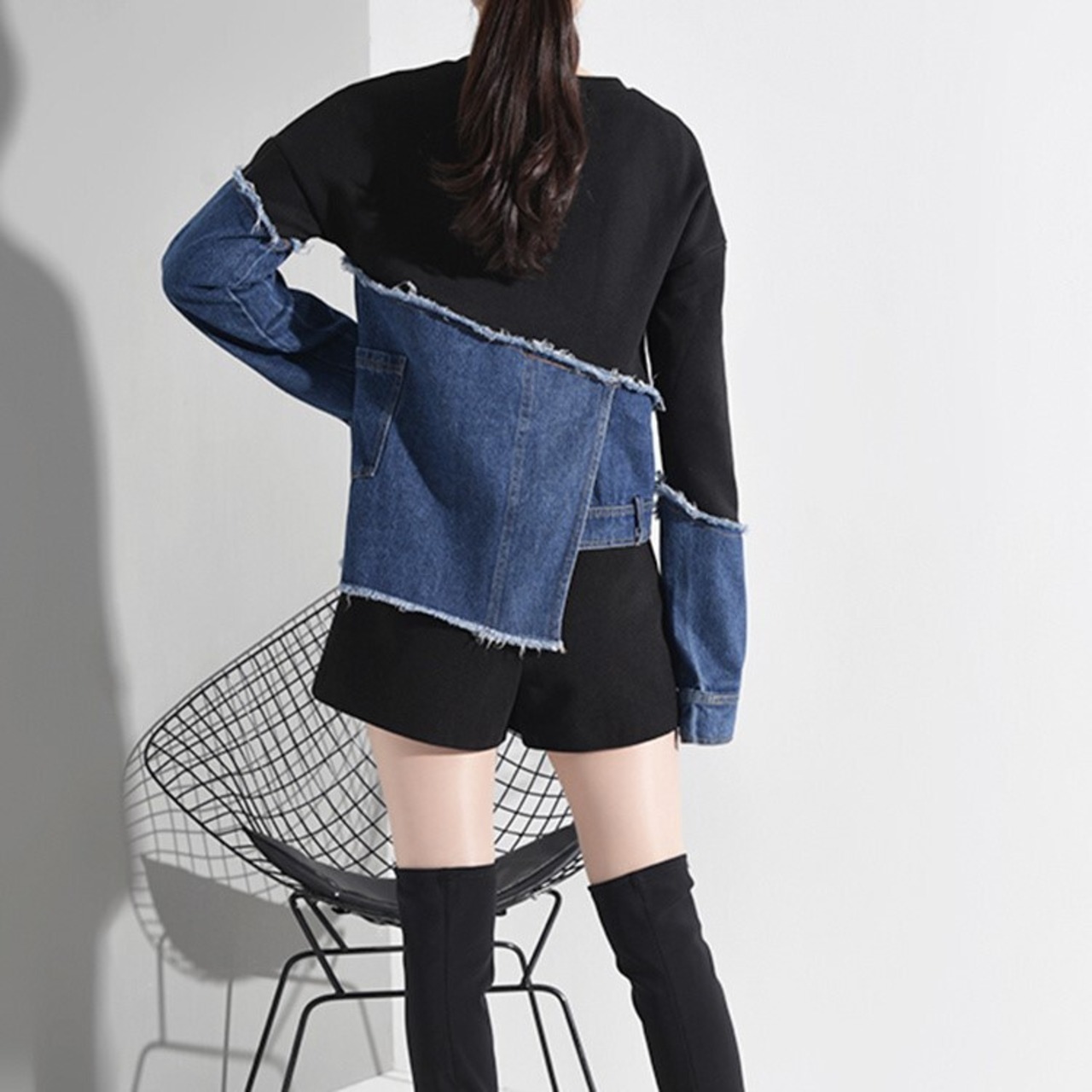 Denim Patchwork Sweatshirt / デニム パッチワーク スウェット シャツ トレーナー