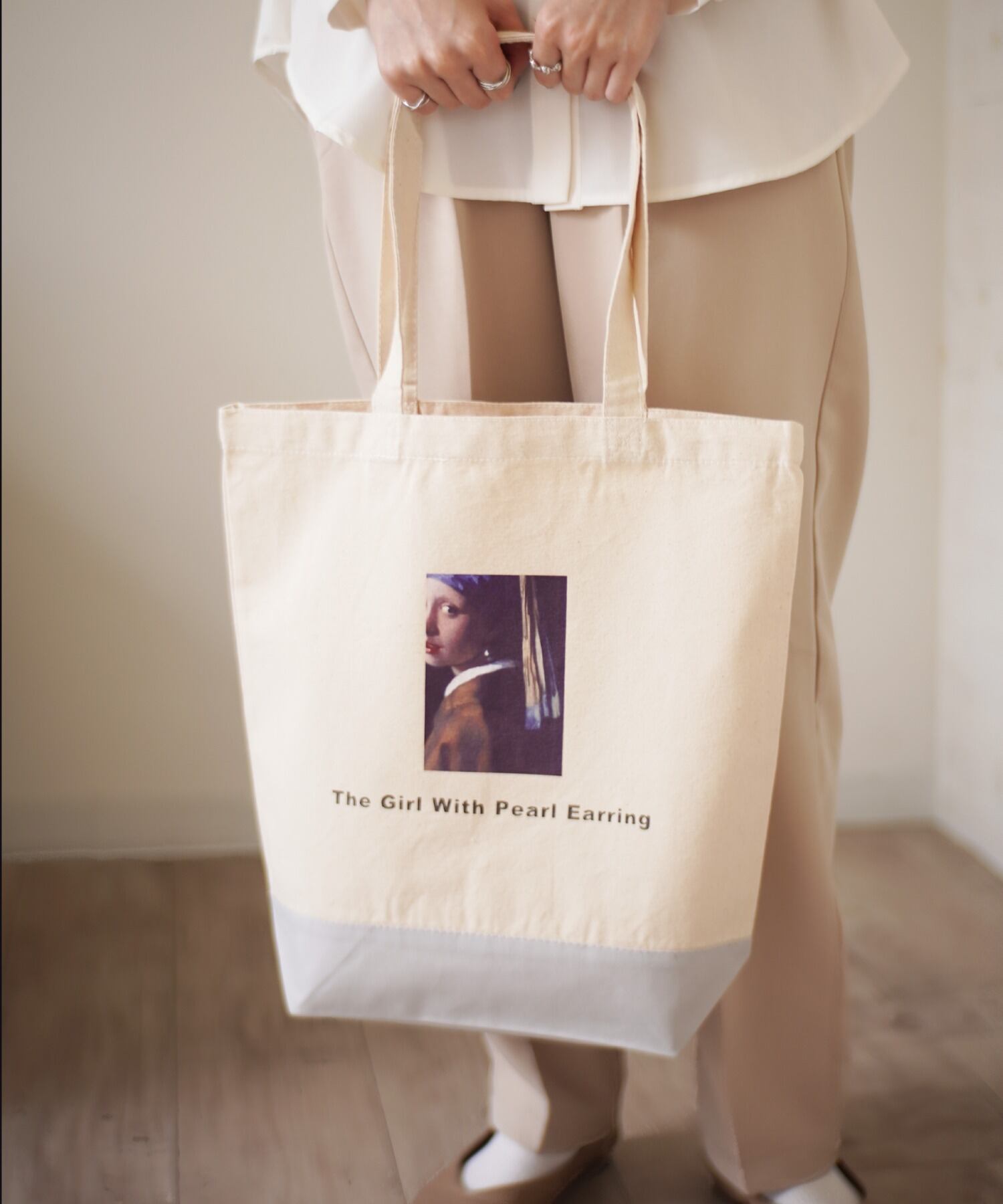 アート フォト プリント キャンバス トートバッグ / エコバッグ オフホワイト/グレー