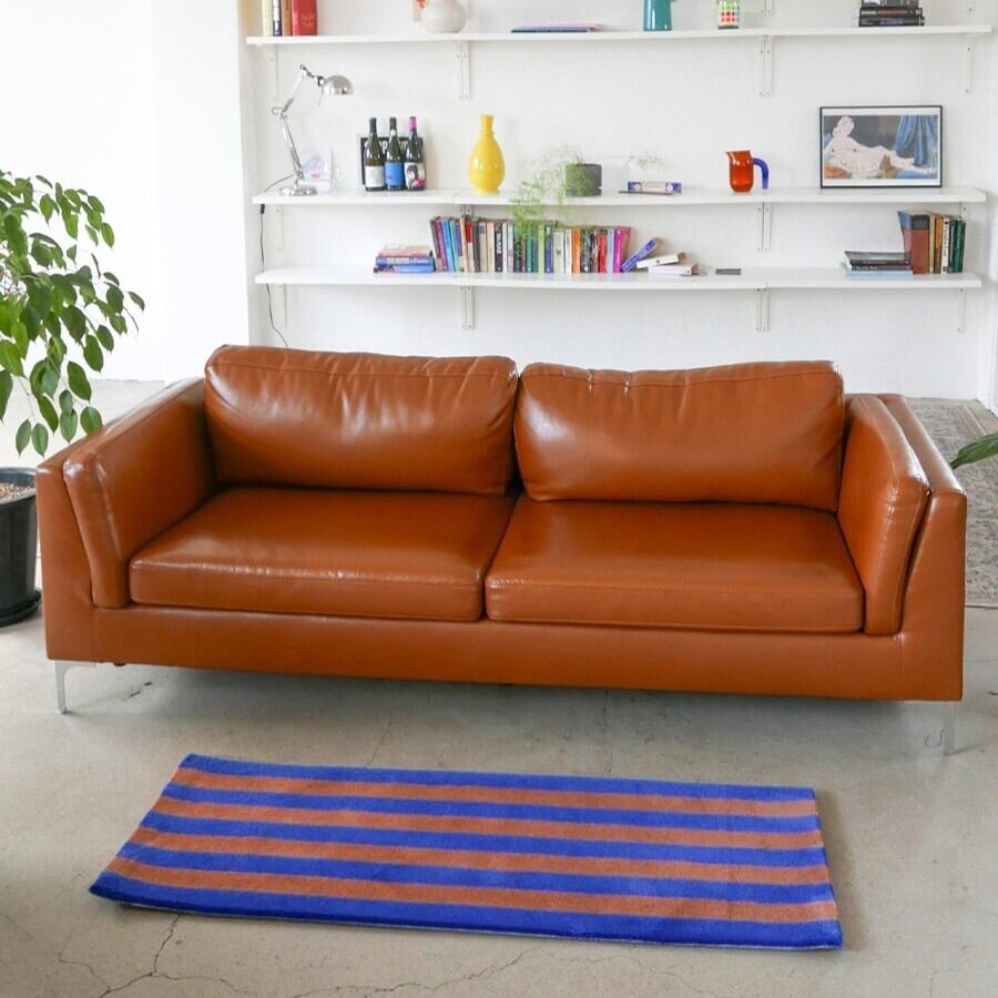 Stripe_Blue Brick ハンドタフトラグ 45×120