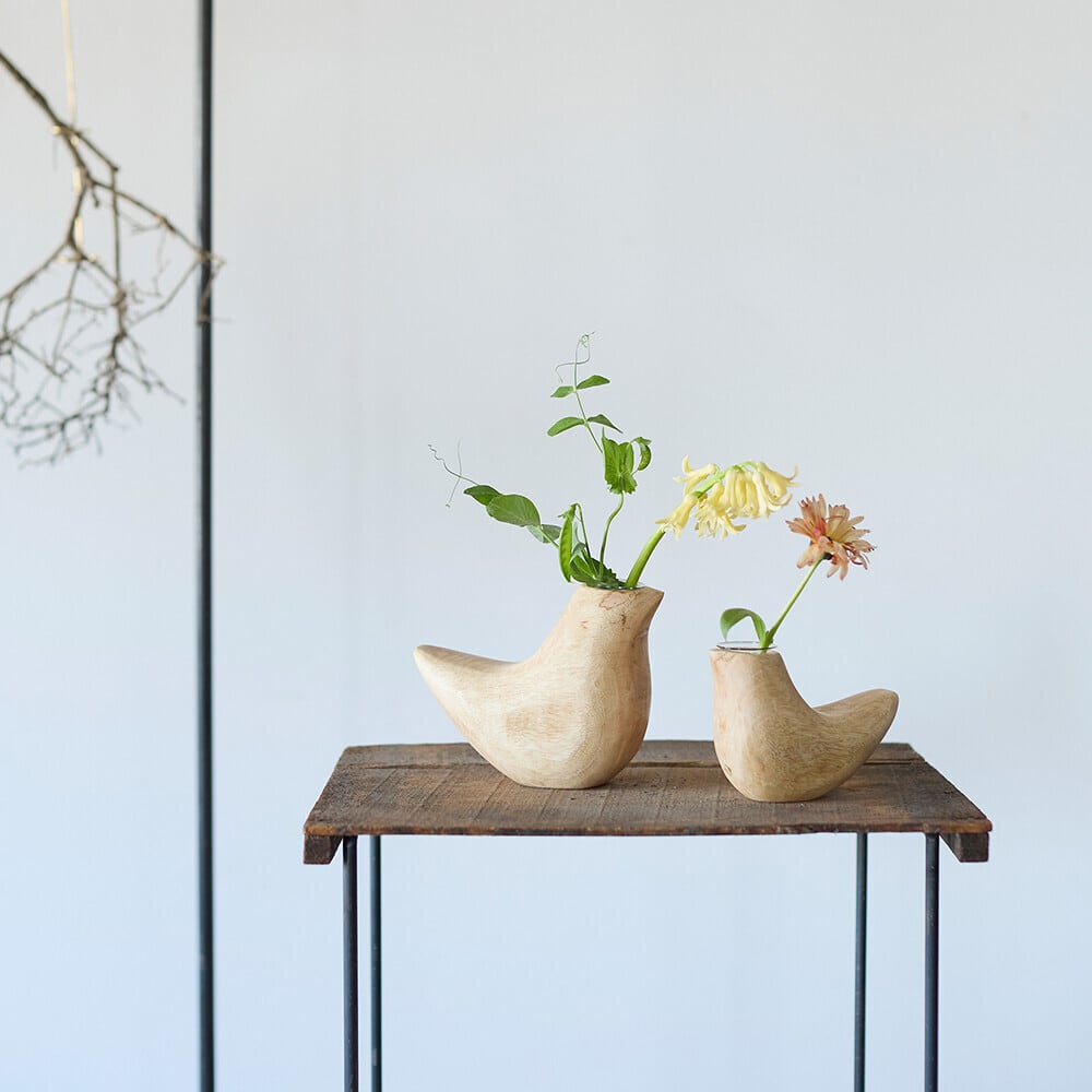 Mango wood bird flower vase