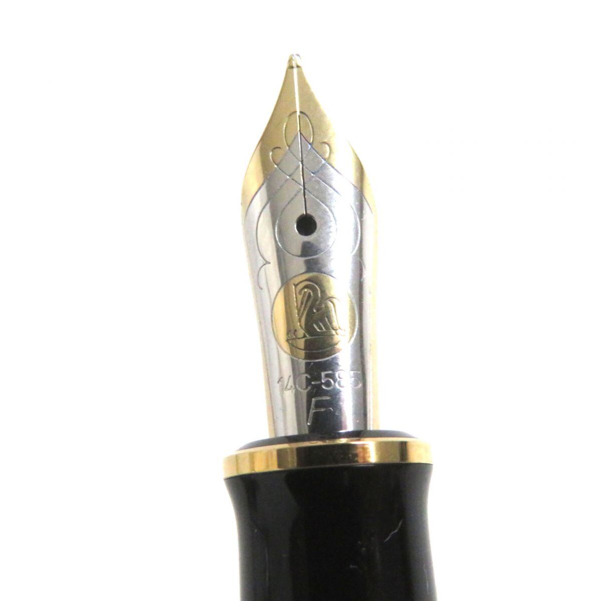 ペリカン万年筆 スベレーン M400 ブラック×ゴールド14金F字 美品▽Pelikan ペリカン M405 スーベレーン 吸引式 ペン先14K 万年筆