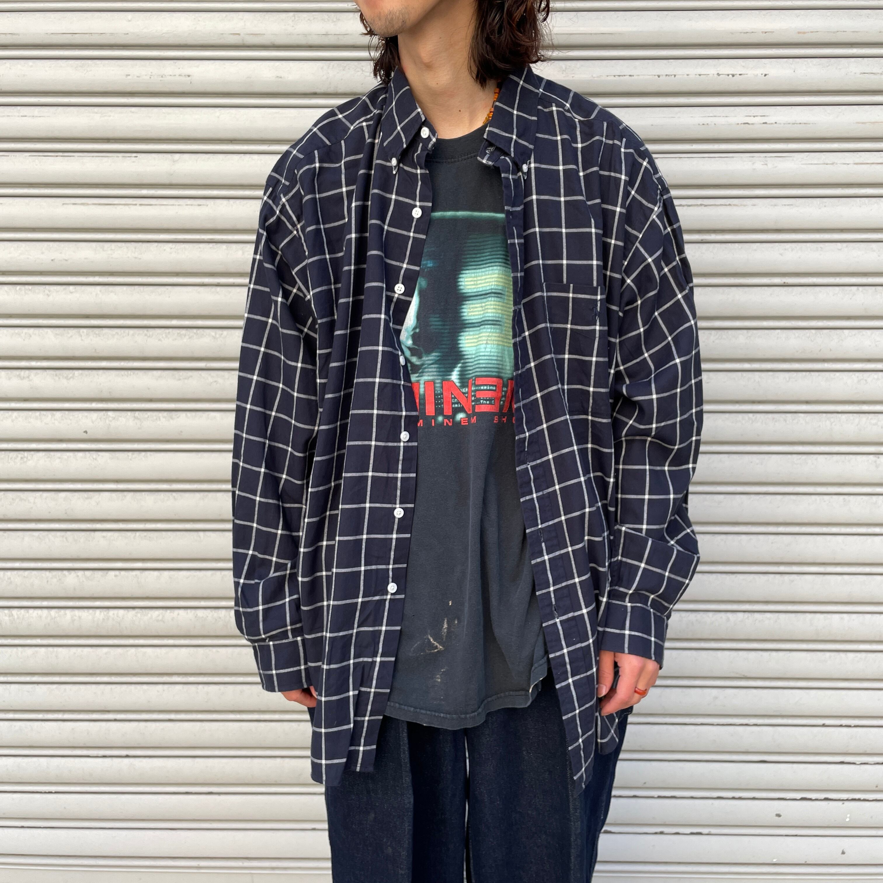 送料無料』90s ラルフローレン BIG SHIRT 格子チェックボタンダウン