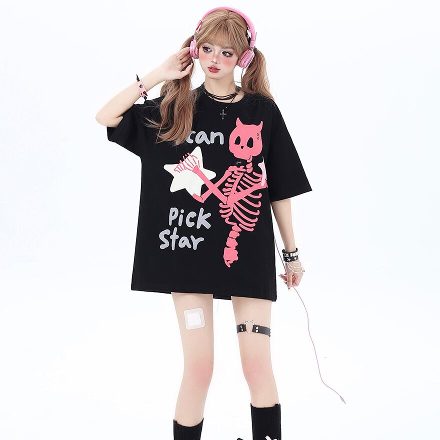 サブカル 服 地雷系 通販 半袖Tシャツ オーバーサイズ ゆったり 骸骨