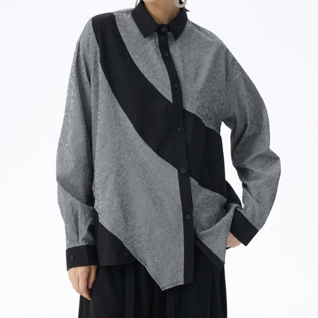 パネル 長袖 シャツカラー オーバーサイズ シャツ 2color BL0531