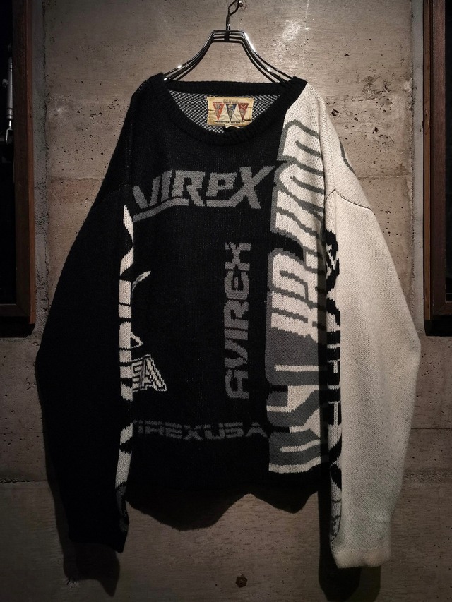 【Caka】"OLD AVIREX" Multi Logo Design Loose Pullover Knit