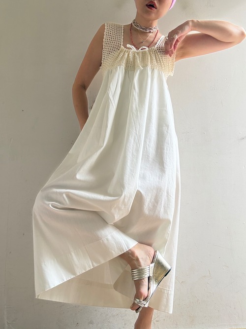Dead Stock 1960s Cotton/Crochet Sleeveless Dress