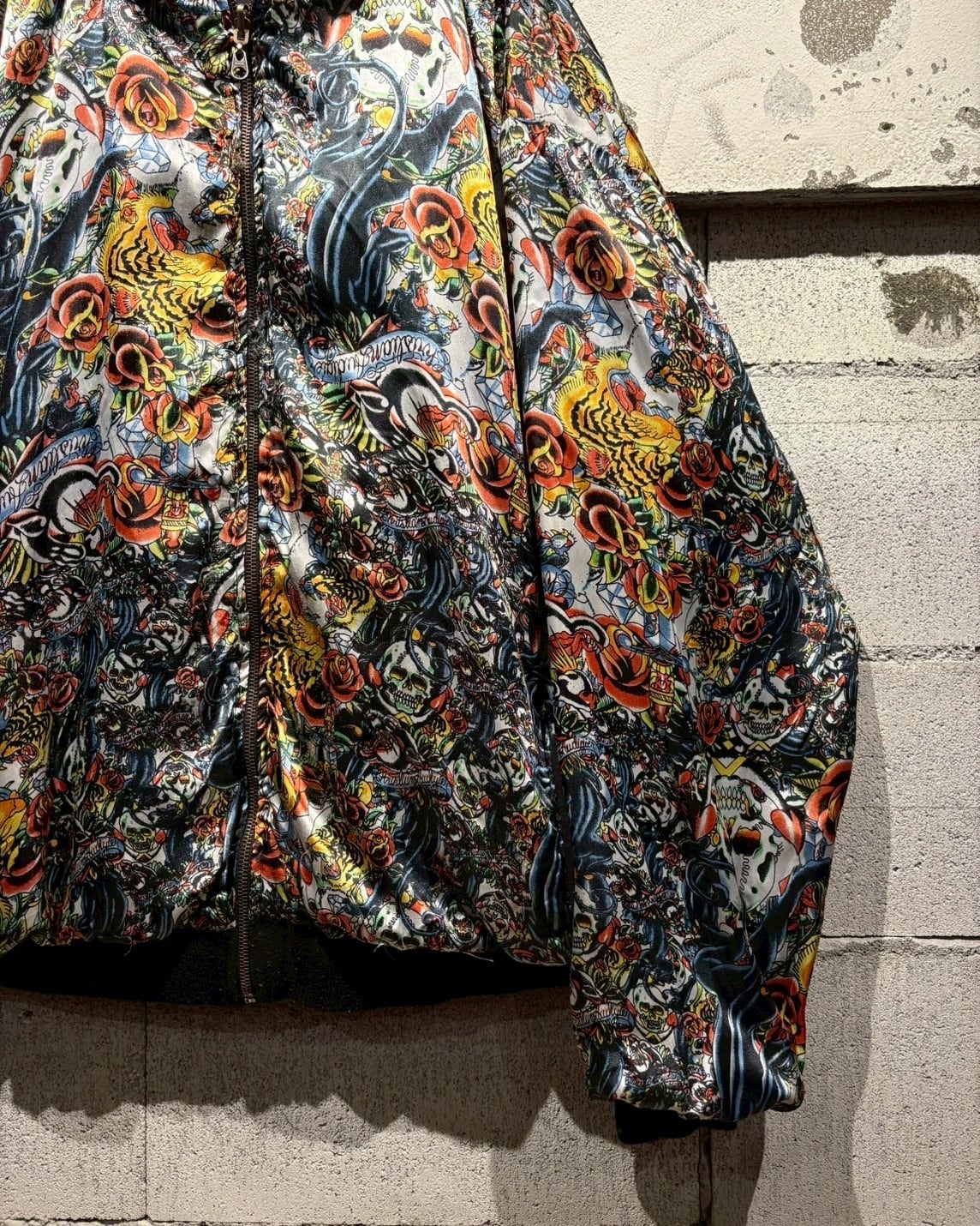 Caka otto】“Christian Audigier” Silk × Sweat Reversible Zip Up