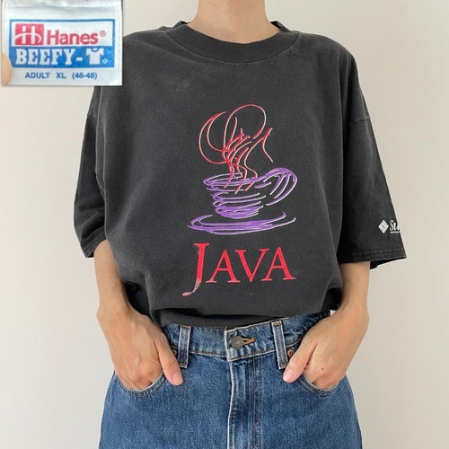 GF509 90s JAVA ロゴ プログラム言語 Tシャツ IT系 企業T 黒