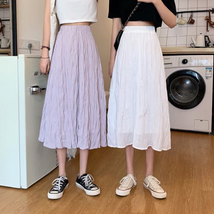 ハーフレングススカートレディース2020夏新作ミドル丈プリーツスカート伸縮性ハイウエスト細いAラインクロススカート 1号婦人75273594562