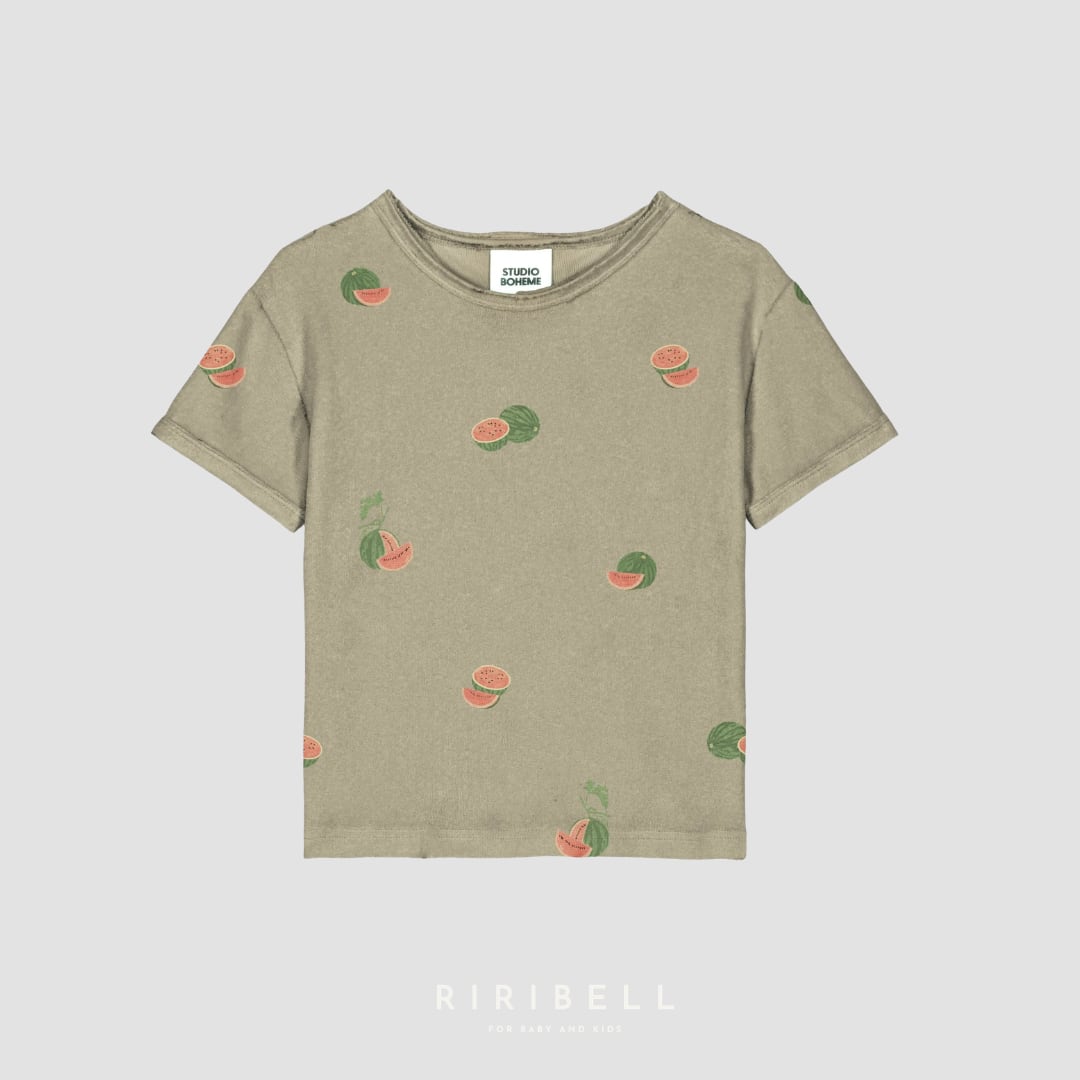予約/送料無料【STUDIO BOHEME】TSHIRT ESSENTIAL - GOLDEN GREEN / WATERMELON (terry) 36m,4y,6y