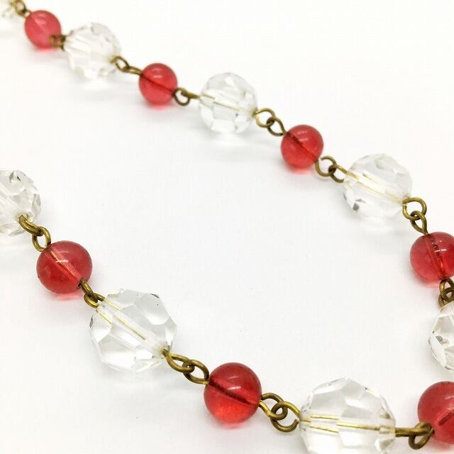 アンティーク ヴィンテージ クリアー&レッド ガラス ネックレス BN-1/B
