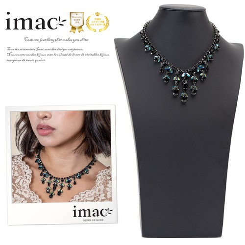 ネックレス ラインストーン ブラック フラワー 40cm 070403 【イマックジュエリー公式】