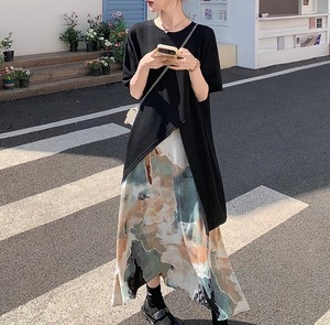 アシンメトリーデザインロングトップス A01307