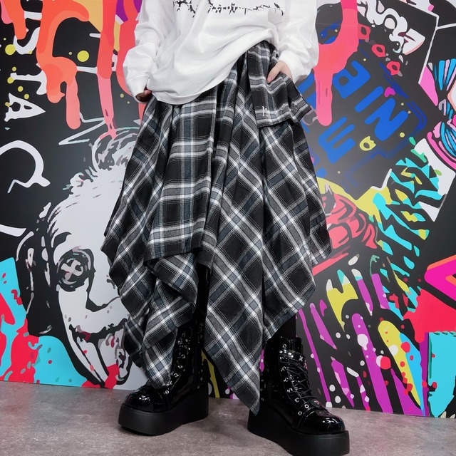 ASYMMETRY CHECKERED UNISEX SKIRT【ベルト付き】