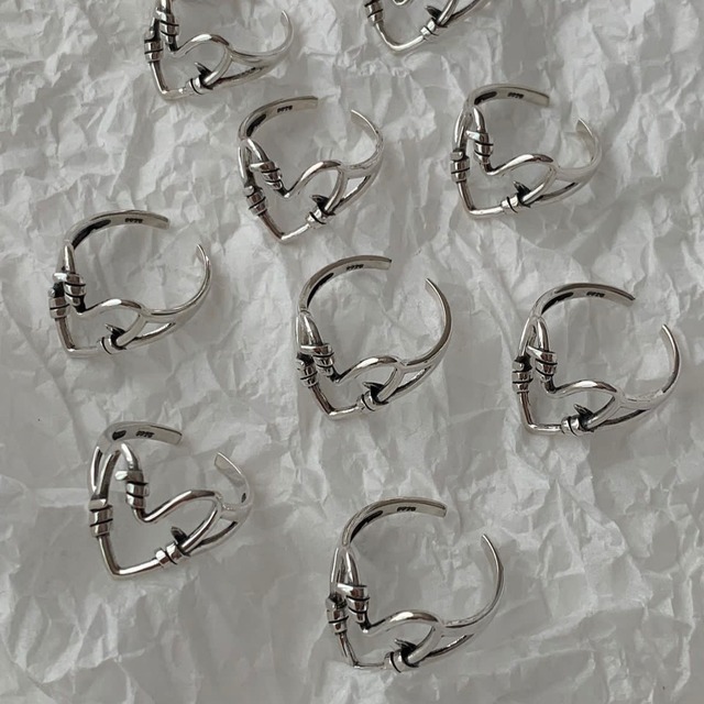 S925 stitch heart open ring (R135-2)