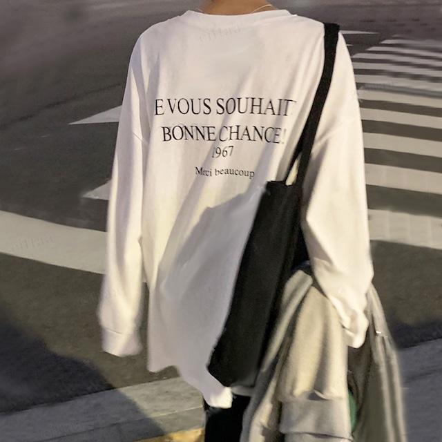 Y-3557　2024春新作♡Merci英字プリント長袖Tシャツ　ホワイト　0116