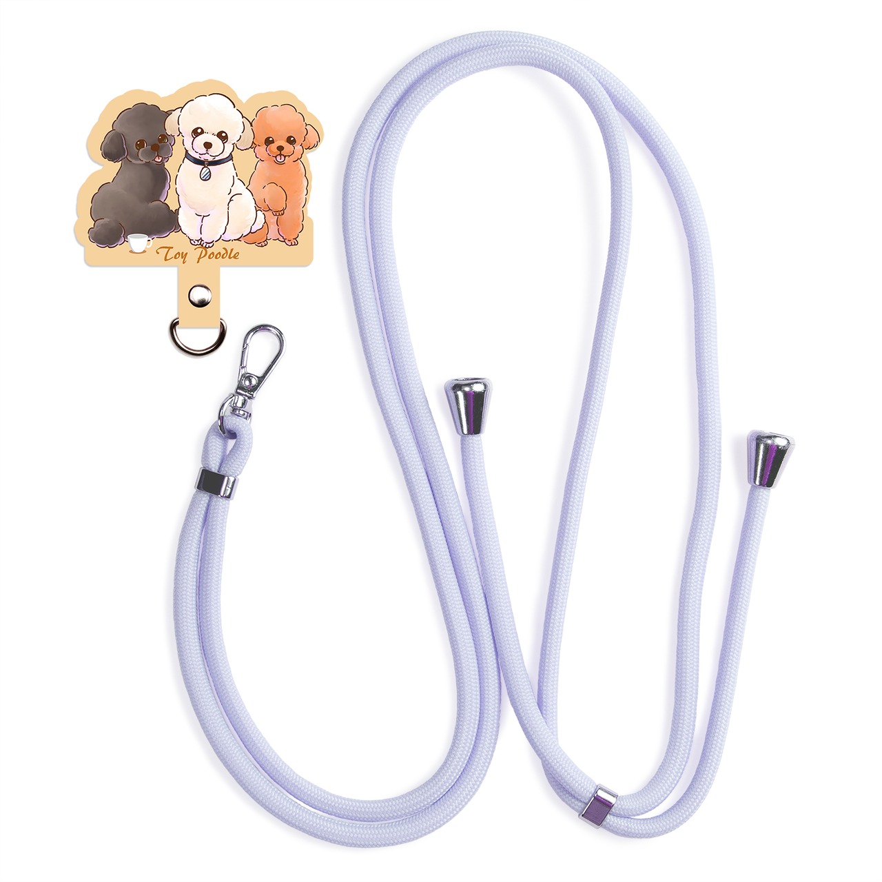 トイプードル 【笑顔が楽しく可愛いわんこイラスト】 スマホ ショルダーストラップ ストラップ ホルダー 各種ストラップ対応 ライトブルー 丸紐 SE-800B
