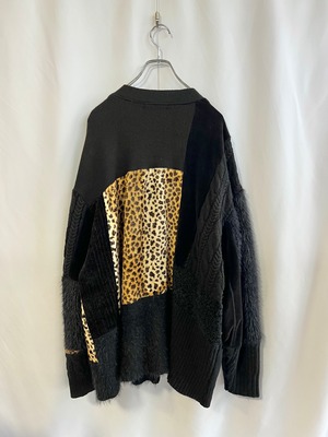 【KOH ISHIGURO】"再構築" REMAKE Leopard print and knit patchwork cardigan