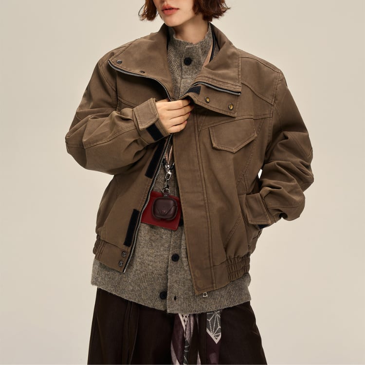 ハイネック パッチポケット 長袖 ジャケット ◆3col L00197