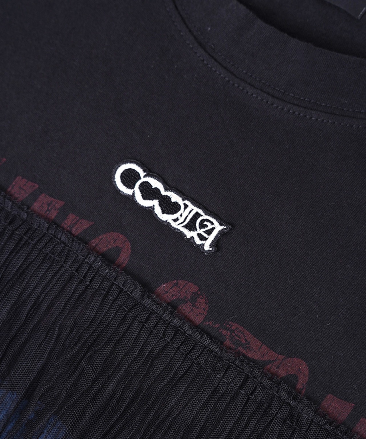 フリル&レースパッチTシャツ (BLACK)　CQ-47004
