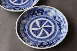 古伊万里 染付 竹草花文 中皿 六寸/Old Imari medium size plate