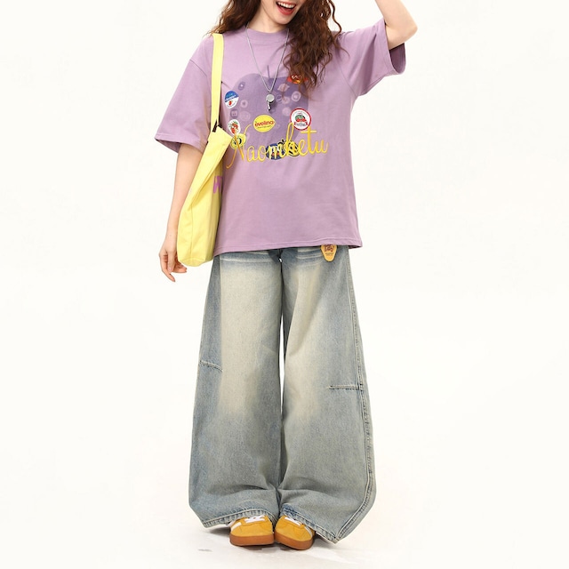 レトロラベルコラージュレタリンググラフィックTシャツ 2col R02489