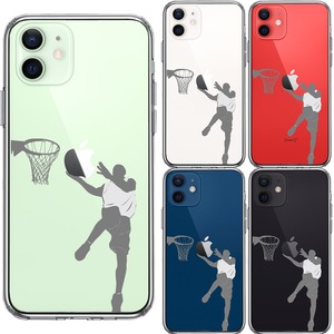【即納】スマホケース スポーツ iPhone12 12Pro 12mini バスケット レイアップシュート クリアケース 透明 人気 アップル りんご  グレー