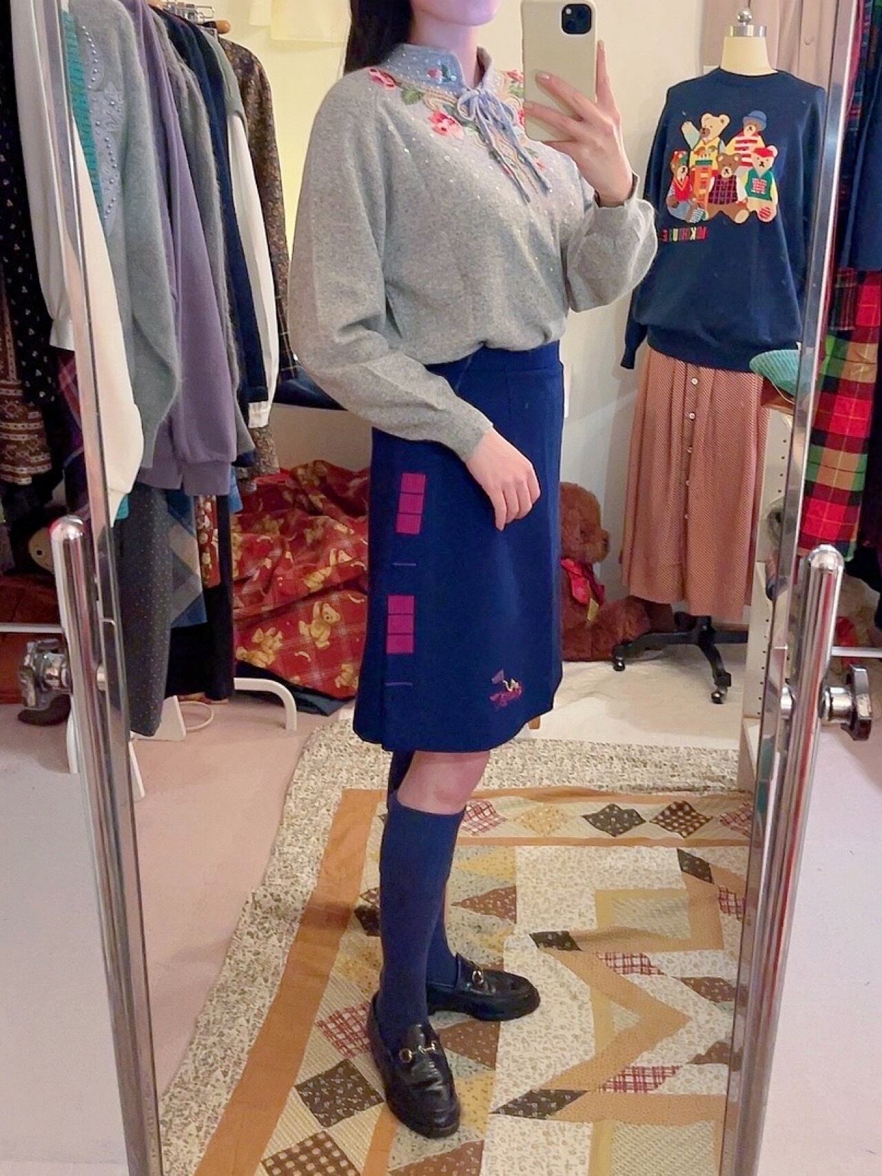 navy ride rib mini skirt