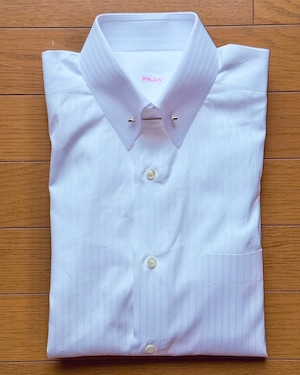 イタリー製 FRAYフライ 白ドビーストライプ ピンホールカラー オーダーシャツ ユーズド