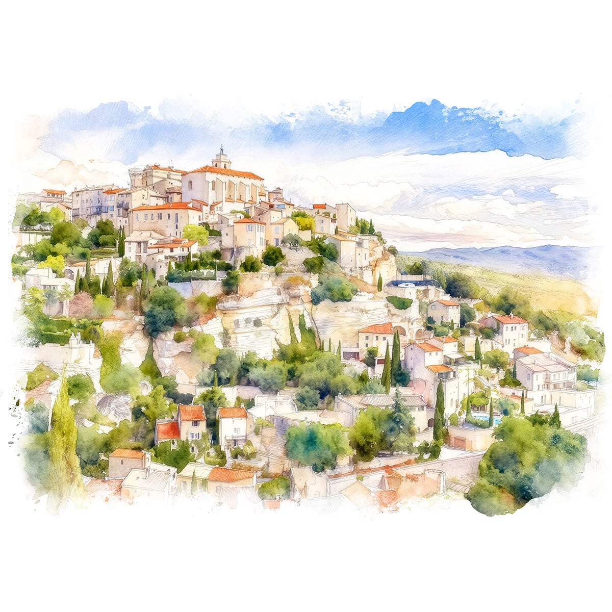 絵画 フランス 風景画(街並み) プロヴァンス セニョン インテリア