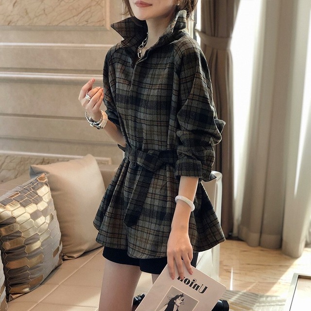 【送料無料】チェック柄コート 長袖ジャケット アウター ウエストベルト付き かわいい 大人可愛い カジュアル おしゃれ お洒落 こなれ感 ラブリー キュート レディース スリム 細身 長袖 襟付き 羽織 前開き レトロ 暖かい 防寒 秋 冬 10代 20代 30代 学生 通学 デート お出かけ 女子会 休日 旅行 着回し 普段使い 韓国 韓国系 オルチャン ファッション コーデ スタイル モテ 体系カバー トレンド インスタ映え S M L XL 2XL 通勤 OL オフィス db4049
