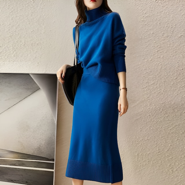 スタイルスリムミモレ丈ニットスカートセットアップ　BM0807