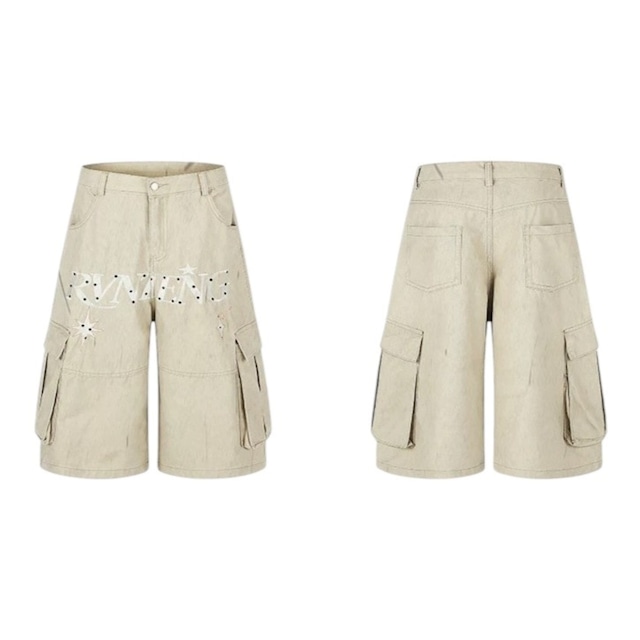 ロゴデザインクロップドバギーカーゴパンツ 2col R02460