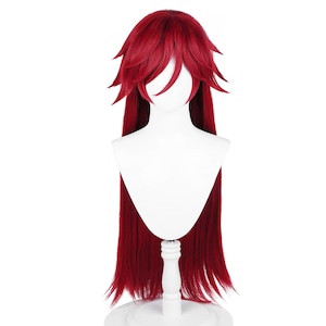 コスプレ耐熱ウィッグ レッド ロング ウルフカット キャラクターウィッグ ★黒執事/グレル・サトクリフ ★英雄教室/アーネスト・フレイミング ★神様はじめました/悪羅王 等 ★受注品★