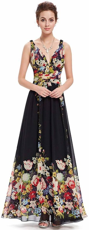 ★送料無料★15号(XXL)☆胸元V字カットのロングドレスワンピース(OPN3619)