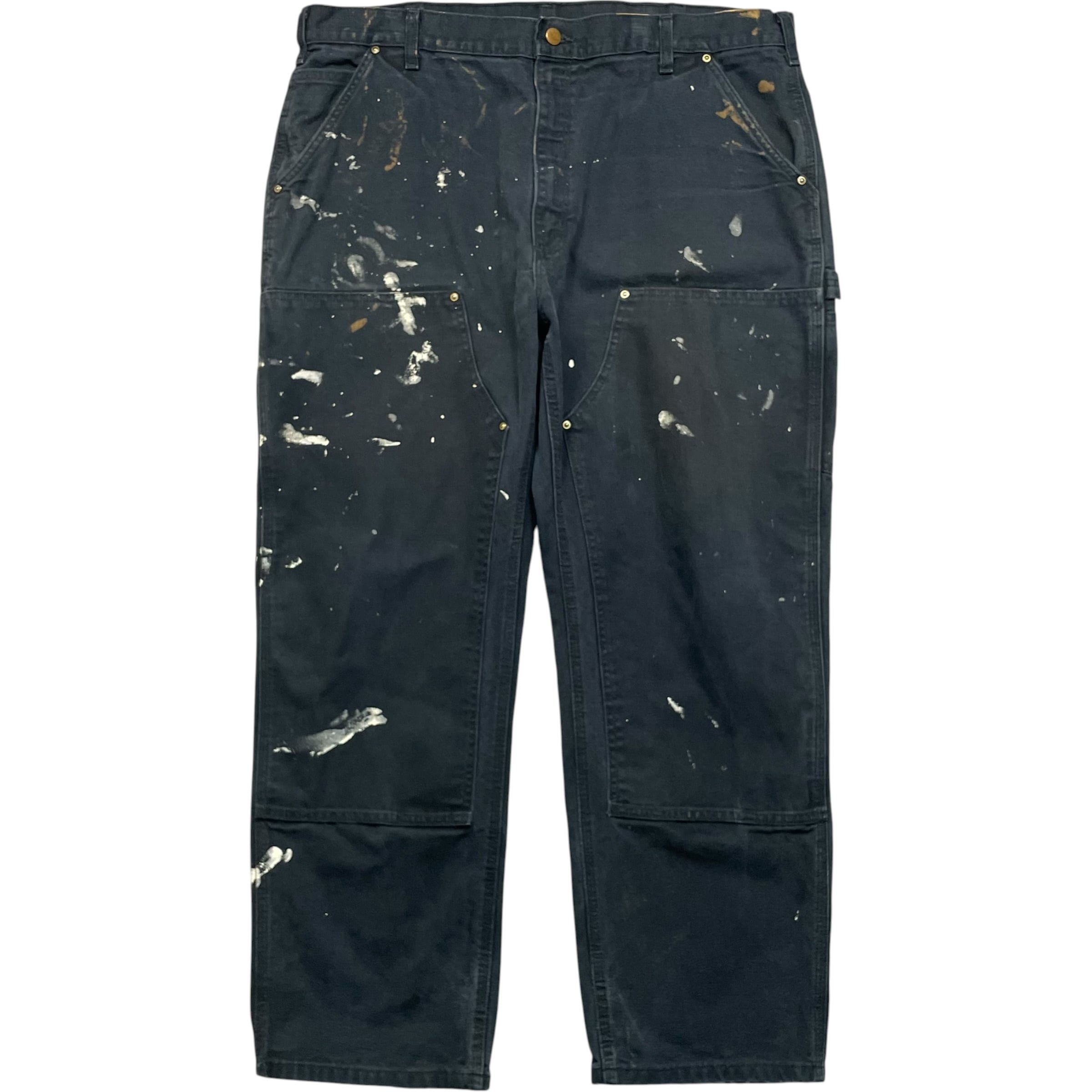 《実寸W39L30》Carhartt カーハート ダブルニー ワークパンツ ペインターパンツ フェード ペイント ダメージ ブラック no.10361