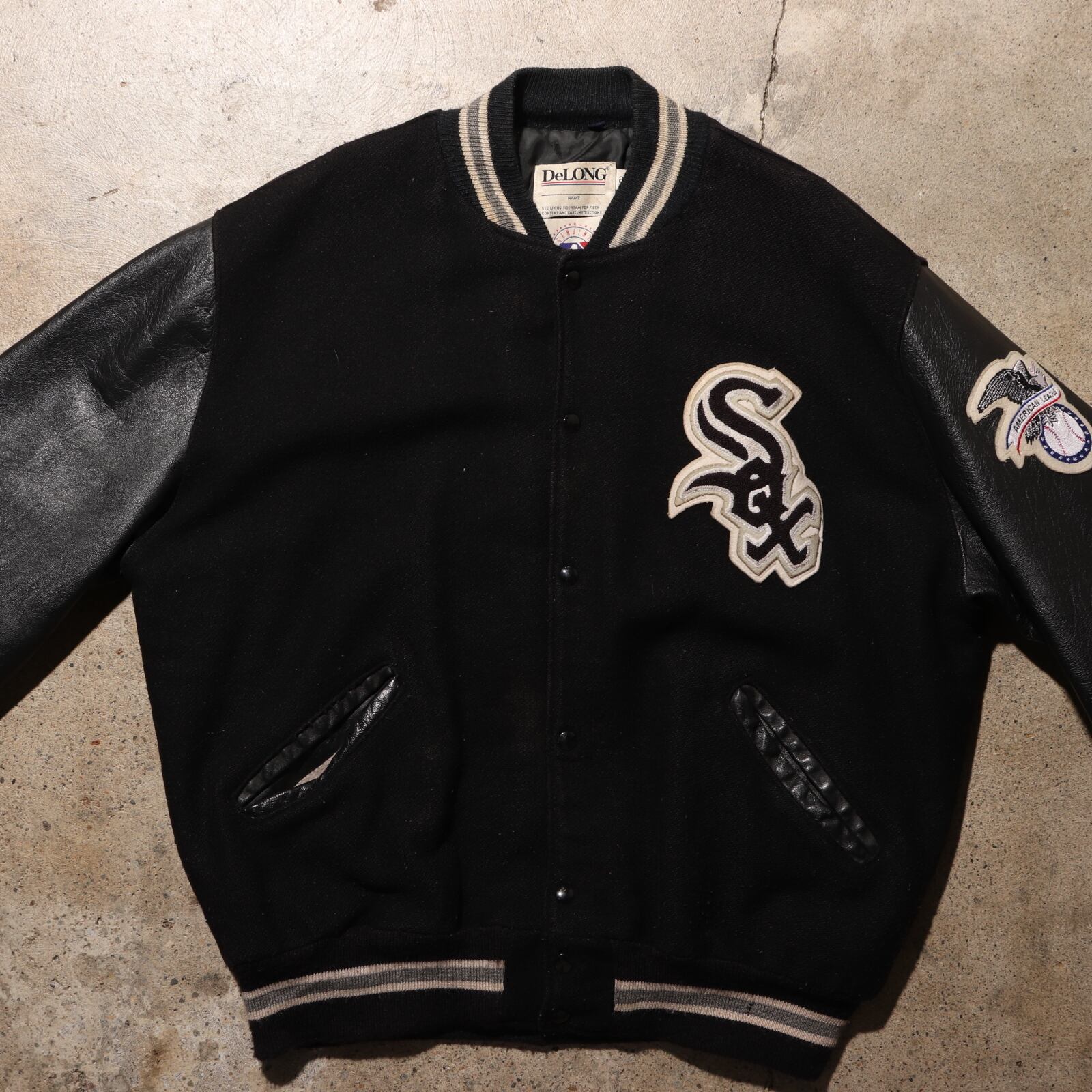 2XL DeLONG シカゴ・ホワイトソックス レザー ウール スタジャン 