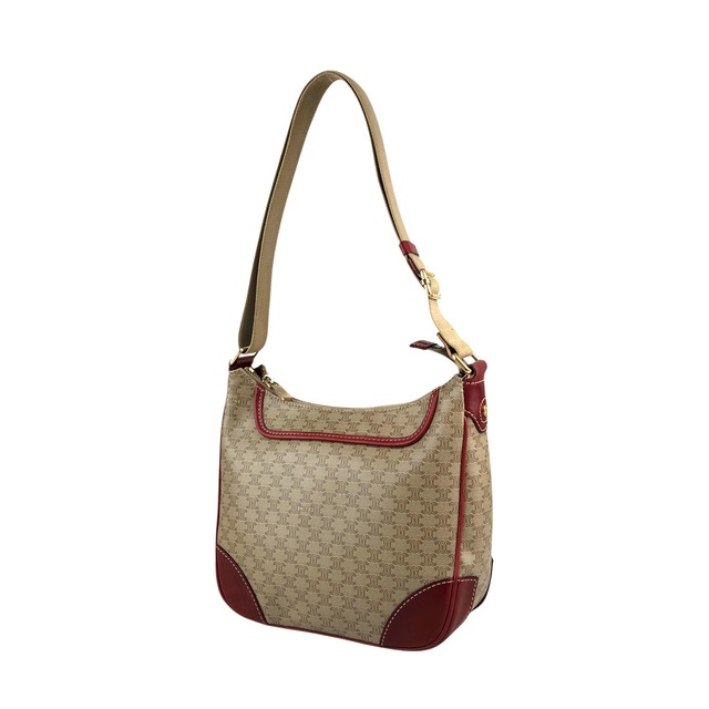 CELINE セリーヌ マカダム ショルダーバッグ ベージュ レッド PVC レザー コーナーレザー vintage ヴィンテージ オールド ebftjm