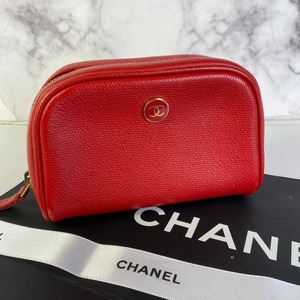 【最終処分SALE】CHANEL シャネル ココマーク  キャビアスキン ポーチ レッド A-6515