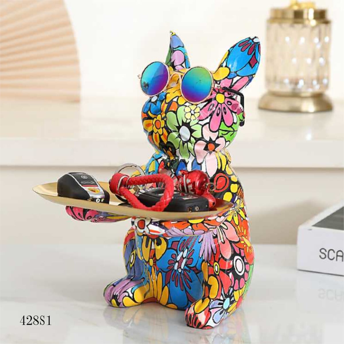 カラフルなフレンチ ブルドッグ装飾品 玄関収納 キースタンド 鍵置き