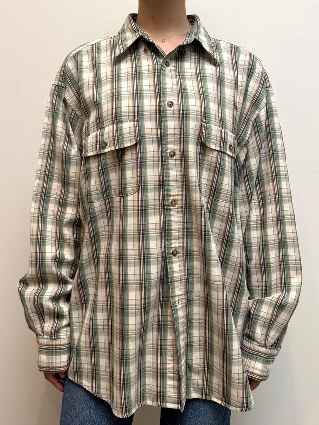 BL18-9 USED GAP CHECK SHIRT -ECRU×GREEN-