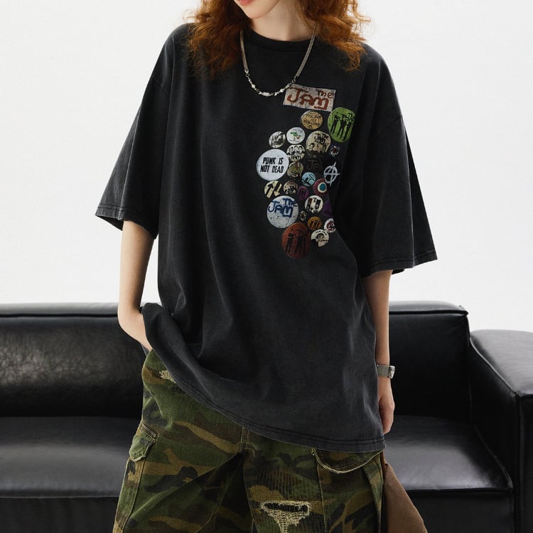 ドロップショルダー ゆったり プリント 半袖 Tシャツ L60073