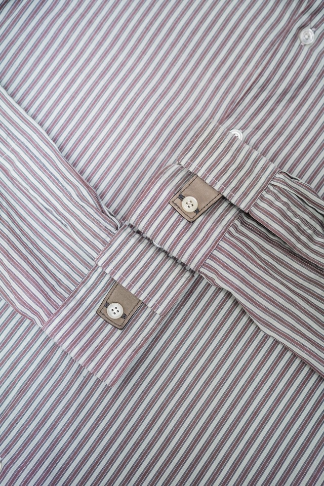 00's "HERMÈS" Cotton Stripe Pattern Leather Strap Shirt Made in FRANCE