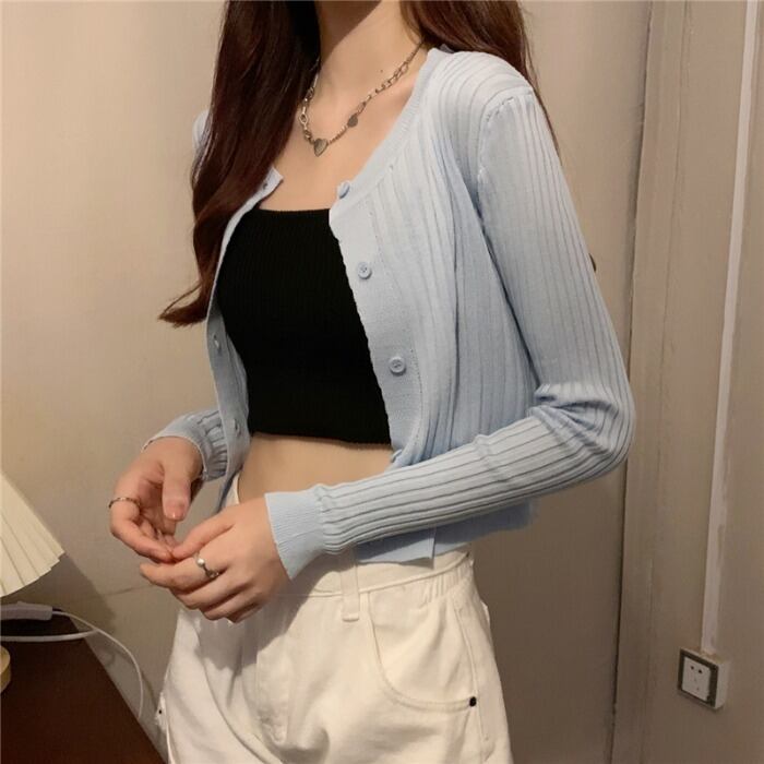 ニットカーディガン薄手シャツ ショートトップス サマー ロング 夏物 シルク ドラファッションホール21807274639