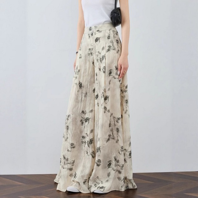 High-waisted art flower draped pants