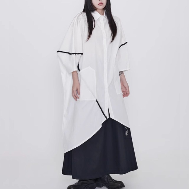 Sheer iridescent oversized shirt【2color】 C0271
