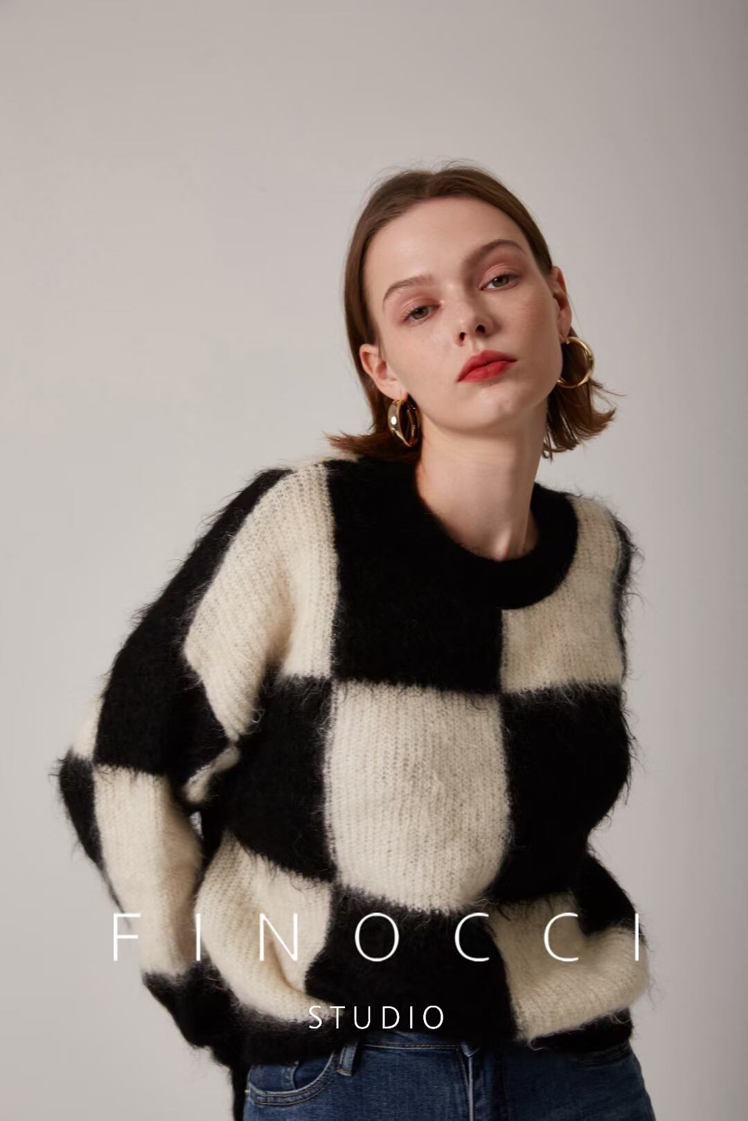 ブロックチェック柄ニット　AJ1079-1980